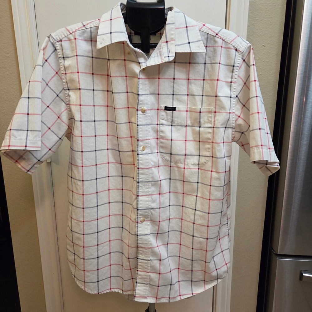 Ivy Crew Classics Mens Large White Red Blue Windowpane Check Short Sleeve Shirt